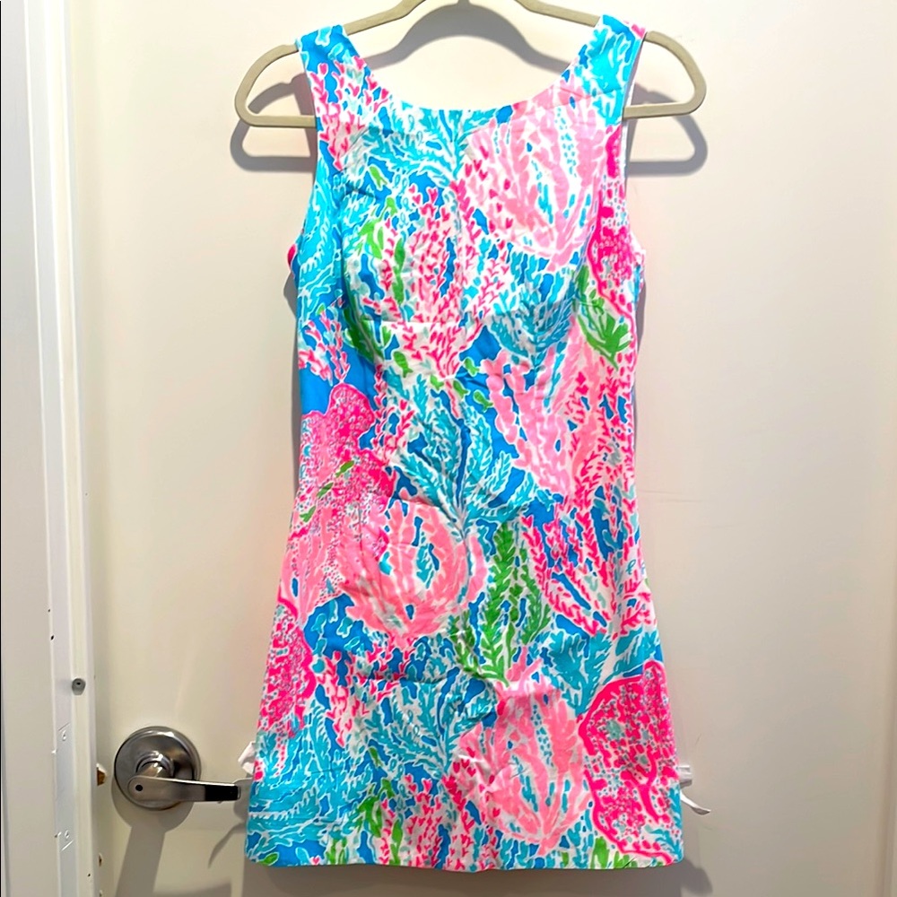 Lilly Pulitzer Pink Blue Green Coral-Print Mini Dress